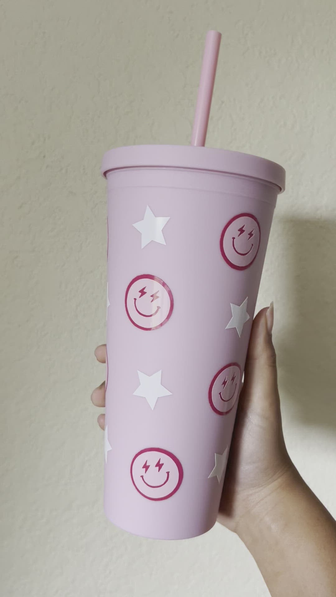 Lightning Bolt Smiley Face on Pink Tumbler – And Do It Anyway