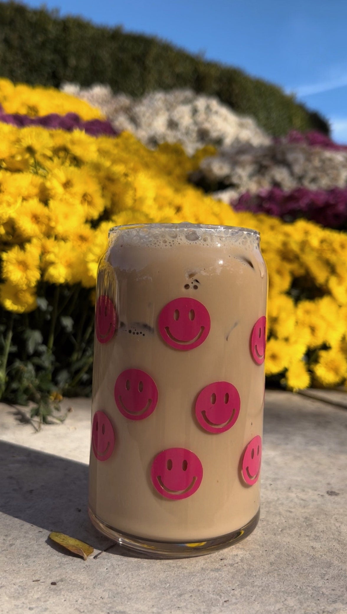 Smiley Face Iced Coffee Glass Cup