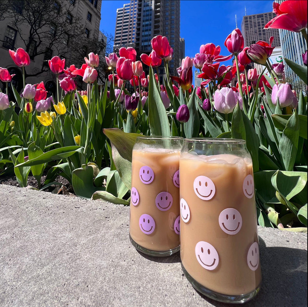 Smiley Face Iced Coffee Glass Cup