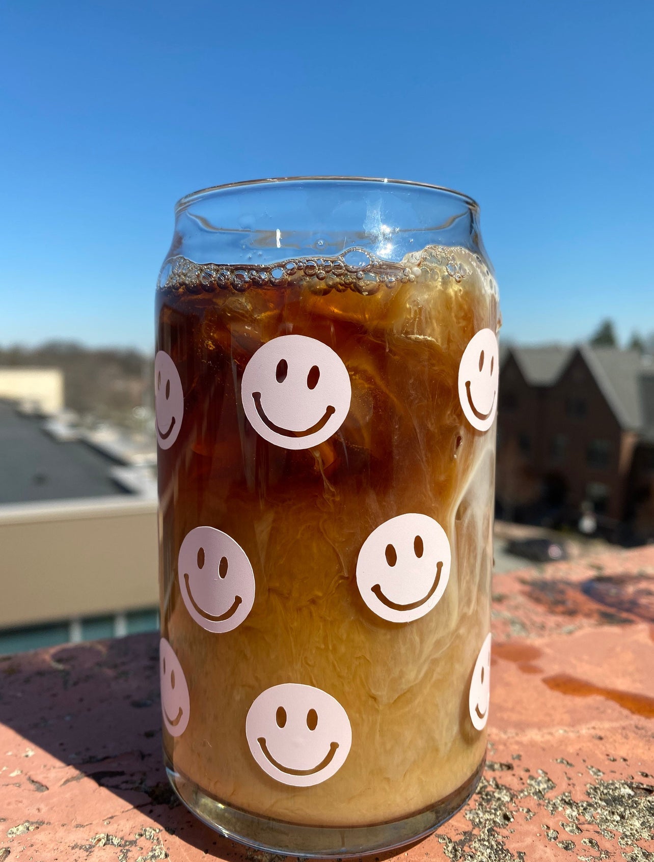 Smiley Face Iced Coffee Glass Cup