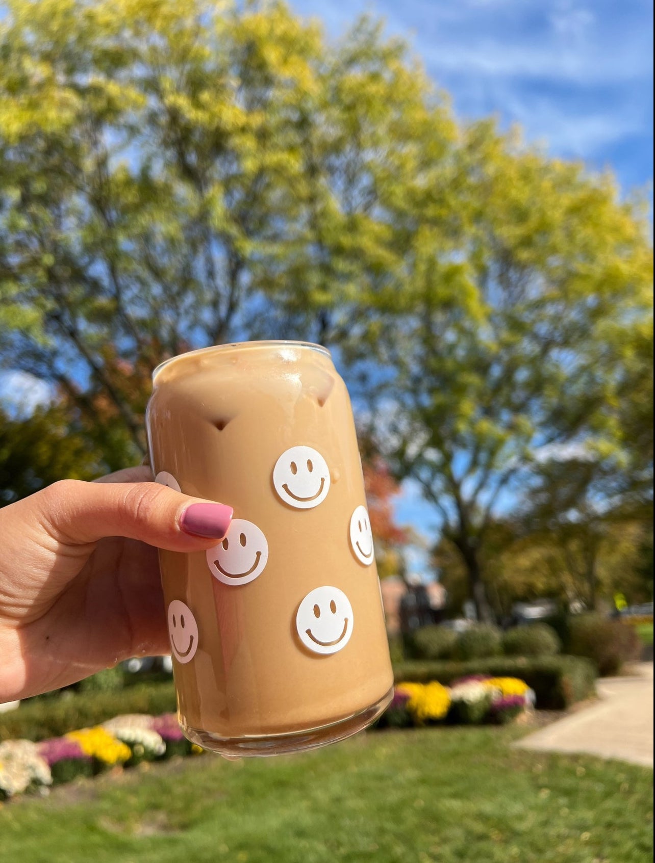 Smiley Face Iced Coffee Glass Cup