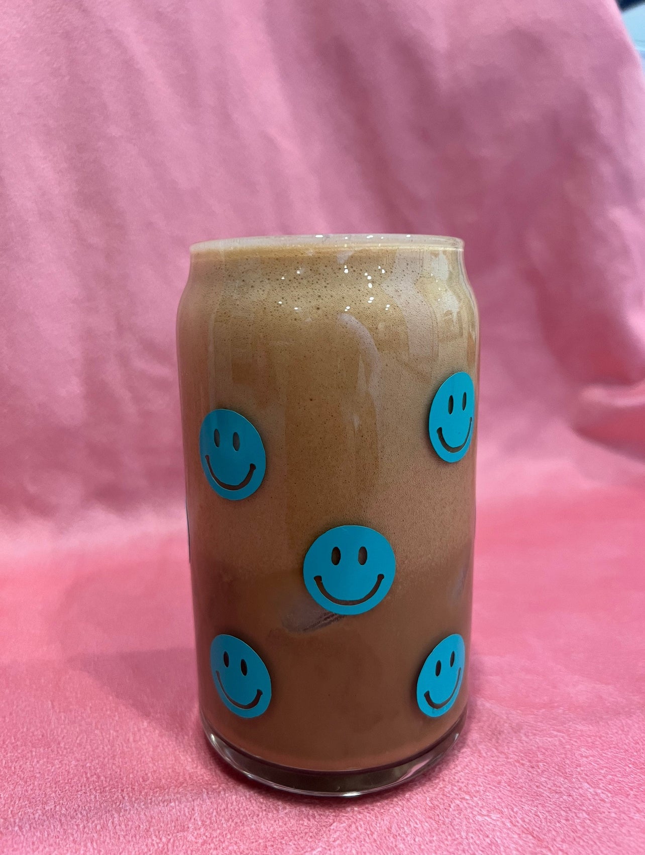 Smiley Face Iced Coffee Glass Cup