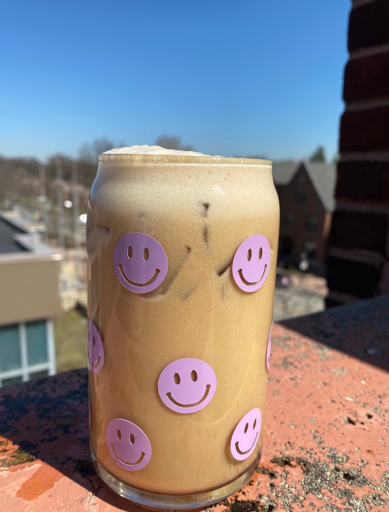 Smiley Face Iced Coffee Glass Cup