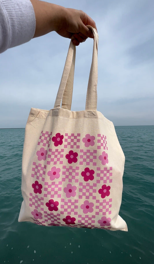 Flower Checkered Tote