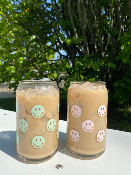 Smiley Face Iced Coffee Glass Cup