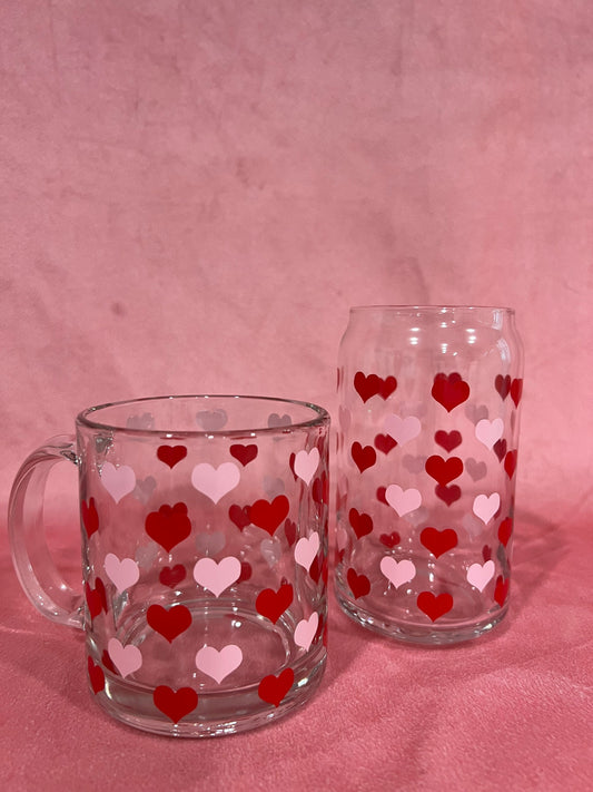 Pink & Red Heart Iced Coffee Cup or Mug