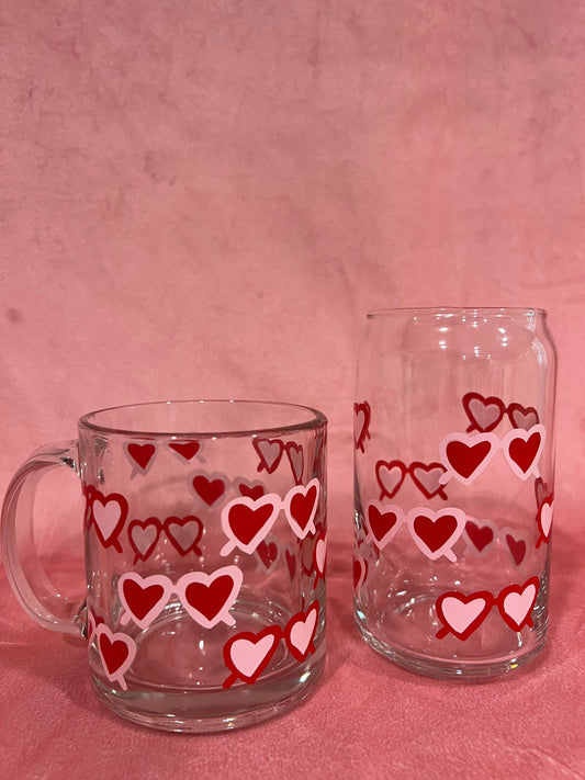 Heart Sunglasses on a Mug or Cold Glass