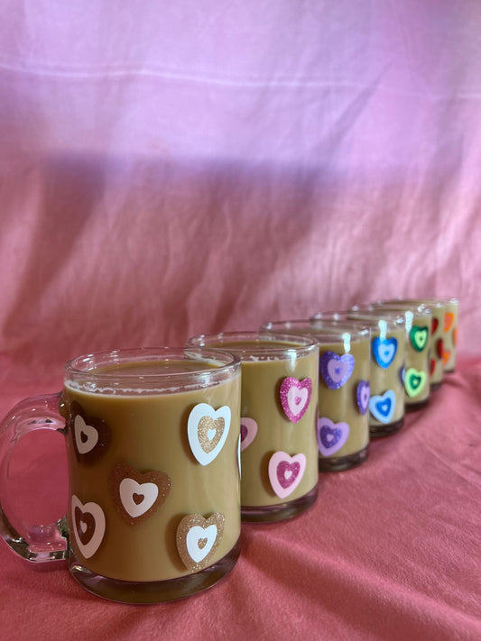 Sparkly Heart Glass Coffee Mug