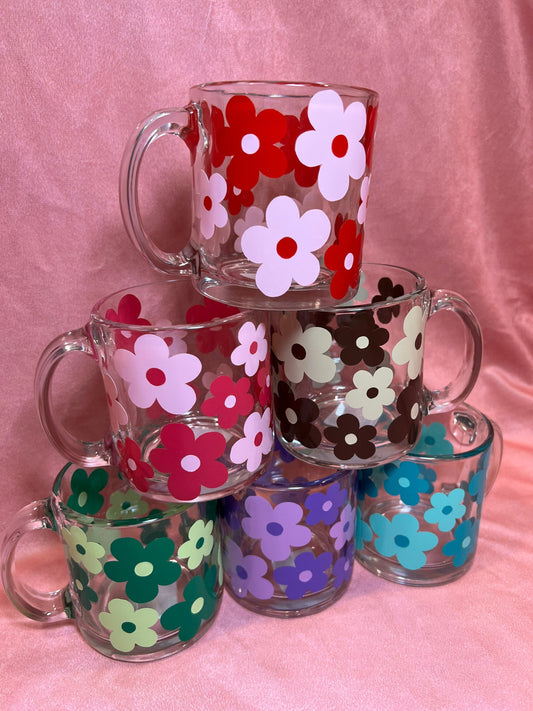 Multi-Color Flower Glass Mug
