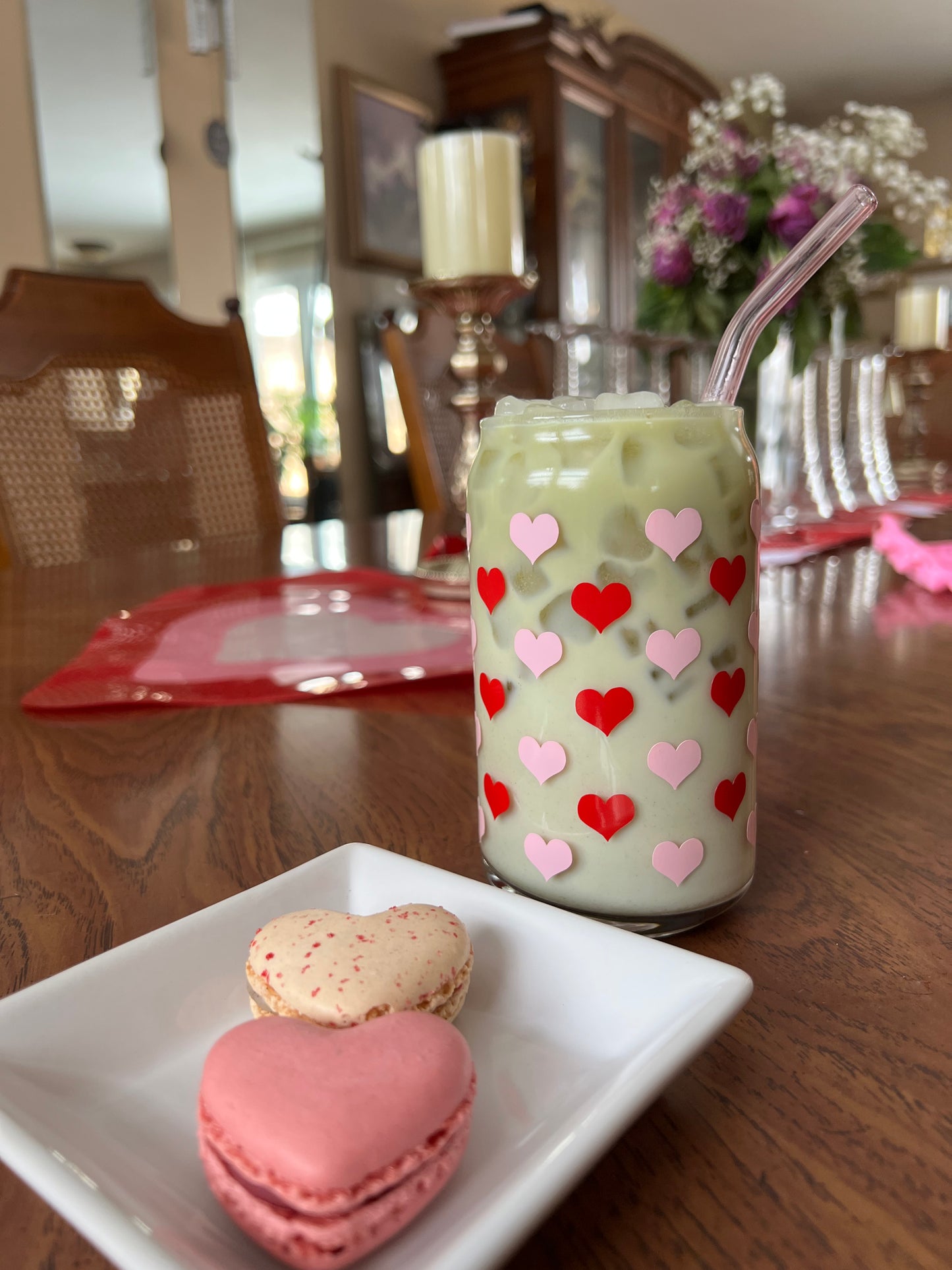 Pink & Red Heart Iced Coffee Cup or Mug